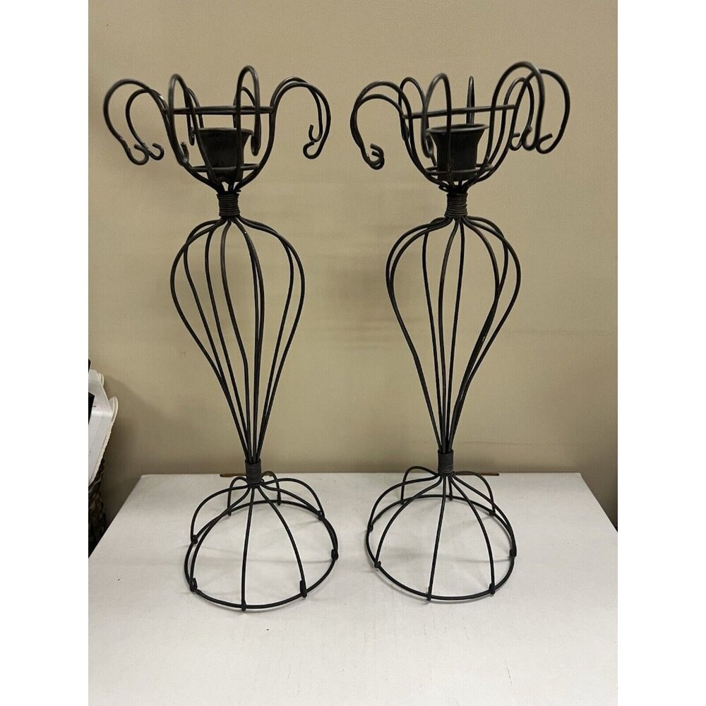 2 BLACK METAL UNIQUE CANDLE HOLDERS FOR TAPERED CANDLES